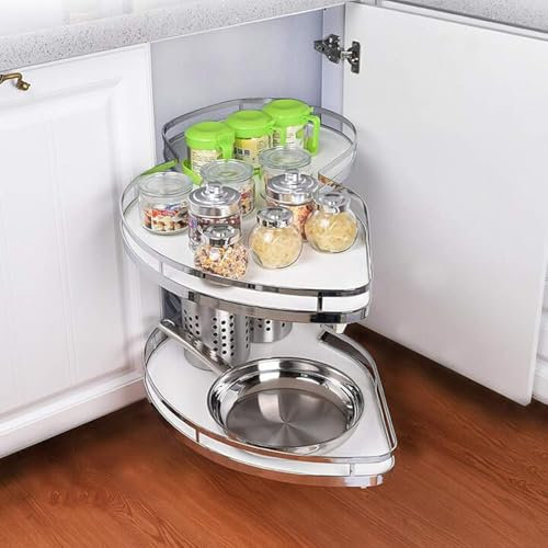 Küchen-Eckschrank-Drehregal mit 2 Ebenen, höhenverstellbar, einziehbarer Schaukel-Organizer, Schaukeltablett, stufenlos drehbare Eckschrank-Aufbewahrung für Zuhause und (offener Plan)800-1000mm