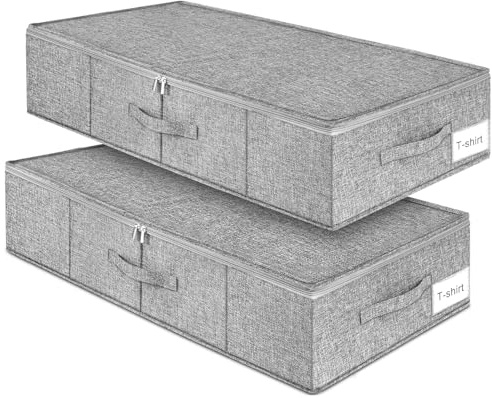 Jruzn Unterbettkommode 2 Stück, 49L Faltbare Aufbewahrungsbox mit Griff und Reißverschluss für Kleidung, Decken, Bettdecken, Bettwäsche und Schuhe - Kleideraufbewahrung Unterbett Organizer