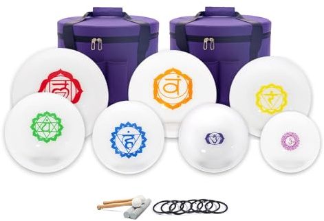 Hye-eun Juego de cuencos sonoros de cristal, 6-12 pulgadas, 432 Hz, 7 chakras, con bolsa de transporte, para meditación, sanación de sonido, instrumentos musicales, instrumentos musicales