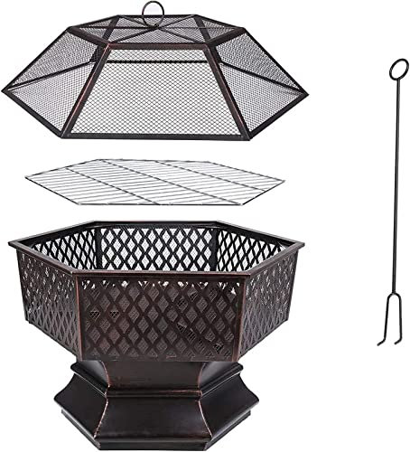 XZHOOQP Barbacoa de leña para Exteriores, fogata, Patio Trasero, Chimenea 2 en 1, para Barbacoa, en Wild, con Rejilla para Parrilla para Calentar/Fuegos