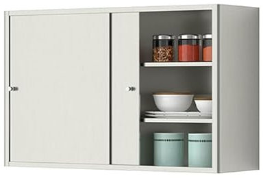 Armario de garaje de acero inoxidable montado en la pared con puerta corredera y estantes desmontables para baño y cocina, armario plateado resistente (70 x 50 x 30 cm)