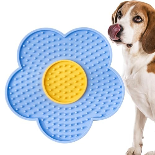 Alfombra de lamer para perros y gatos – Alfombra de mantequilla de silicona con flores y ventosas, alfombra de lamer para comedores lentos para mascotas | Juguete interactivo para mascotas