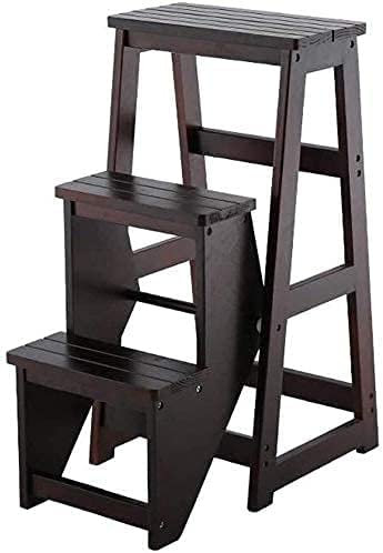 Sgabello pieghevole a 3 gradini in legno massello, per soggiorno e cucina, libreria multifunzione, scala e sedia pieghevole