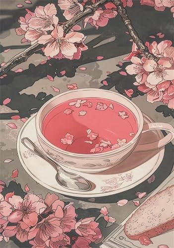 Zuooyi Pink Flower Tea Paint by Number Kits for Adults, Without Frame Painting by Number Kits on Canvas, DIY Color Oil Painting Acrylic Paints for Home Wall Decor 26x30 inch