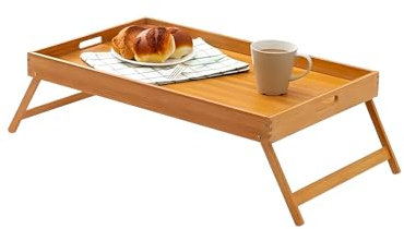 Wintem Tavolino per Colazione a Letto Pieghevole 50x30x21cm in Bambù - Ecologico e Durevole - Ideale anche per Lavorare al PC o per Leggere - Robusto e Stabile - Superficie Liscia Facile da Pulire