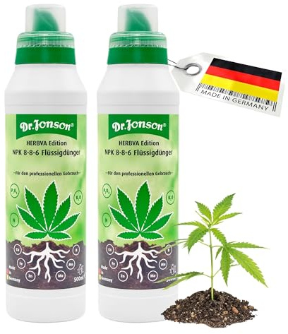 Grow Dünger Zimmerpflanzen - HERBVA Flüssigdünger NPK 8-8-6 - Universaldünger für Zimmer- und Gartenpflanzen | NPK Pflanzen Dünger für Zimmerpflanzen - Perfekt für Wachstum und Blüte | 2x500ml