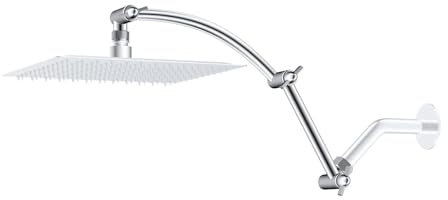 Aqxyxsw GUYTRM Bras d'extension de pommeau de Douche entièrement en métal de 16 Pouces, en Laiton Massif, Flexible, réglable en Hauteur et en Angle, avec Joint de Verrouillage lingli(Chrome)