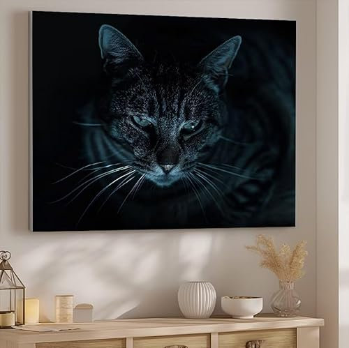 Malen nach Zahlen Erwachsene Katze, Malen nach Zahlen Schwarz DIY Handgemalt Ölgemälde Kit Hobby Erwachsene Kreativ Mit Pinseln und Acrylfarbe Knitterfreie Leinwand Kit, Home Wand Deko 30x40cm J-478
