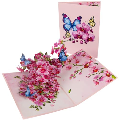 Pop Up Orchid Greeting Card with Butterfly for Birthdays, Thank You, Get Well or Any Occasion by Devine Cards
