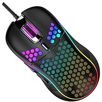 SHINEOFI Souris de Jeu Filaire Noire en Plastique Forme Alvéolée Perforée, Design Ergonomique et Fonctionnement Flexible pour Bureau ou Dortoir