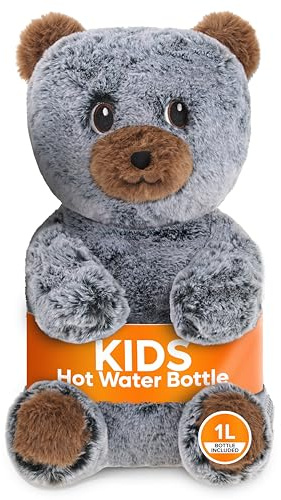Kids Hot Water Bottle with Cover, Warm Safe Super Soft Teddy Bear Gift for Kids, Soothing Comfort with Hand Pocket, Leak-Proof Easy-Fill, Removable Bottle, Safe Secure Eyes, Child-Friendly