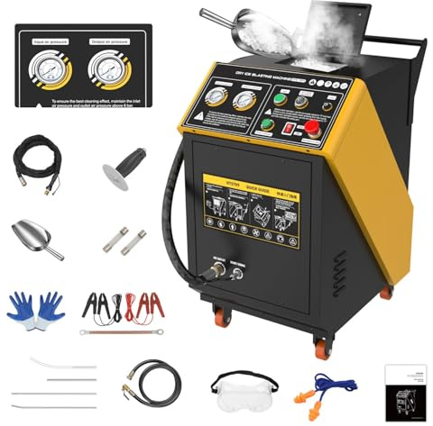 Trockeneisstrahler,HTS709 Pellet-Trockeneis-Reinigungsmaschine,Doppeldruckanzeige,3mm Granulat-Trockeneisstrahlmaschine mit einstellbarer Trockeneismenge,7,5kg Trockeneisbehälter,4 Düsen,110V/220V