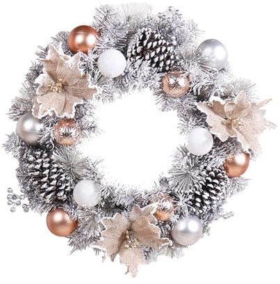 Corona de invierno,15.75 Adorno de invierno con corona navideña para la puerta delantera y bayas de piña - Corona de vacaciones resistente a la intemperie Coronas de Navidad al aire libre para puertas