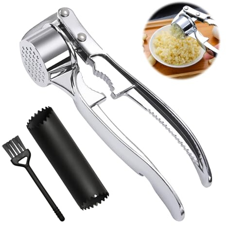 Spremiaglio in acciaio inox lavabile in lavastoviglie, con pelapatate e spazzola per la pulizia, spremiaglio ergonomico per tritare aglio e zenzero noci