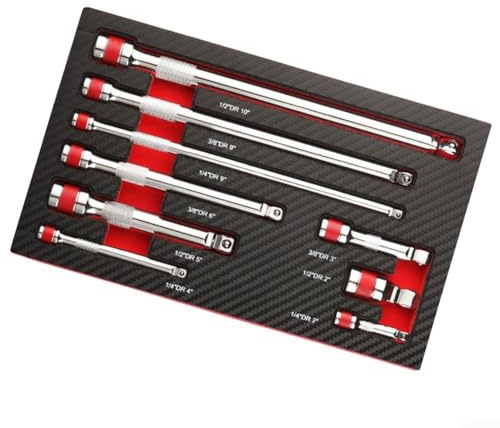 Lot de 9 rallonges de clé à cliquet à douille avec tailles 1/4, 3/8, 1/2, acier au chrome vanadium, finition nickel chromé résistant à la rouille, conçu pour manchon de direction et bielle (a)