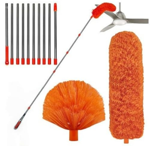 Kit de eliminación de Polvo de Alta Alcance, 6 m, con Plumero de Microfibra de Tela de araña, Palo telescópico de 1,5 a 4,9 m para Ventilador de Techo, Techo, Ventanas, Paredes, Pantalla