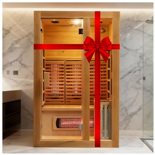 amocane - Chambre de sauna à double système infrarouge et vapeur, sauna canadien pour 2 personnes avec dossier, saunas traditionnels d'intérieur avec 6 chauffages et poêle de sauna de 3,5 kW