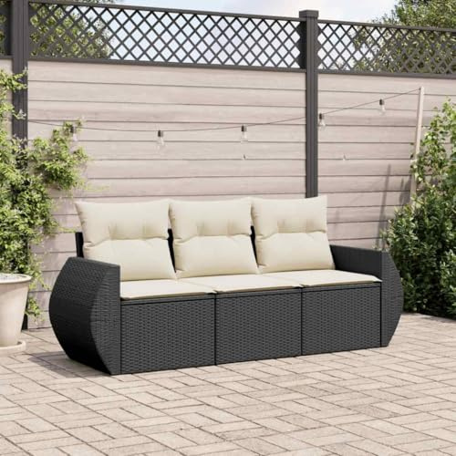 QJBSAVVA 3-TLG. Balkonmöbel Set Schwarz 195 x 62 x 69 cm PE Rattan Gartensofa mit Stauraum und platzsparendem wasserfestem Beutel Modernes Outdoor Lounge für kleine Balkon Terrasse Garten