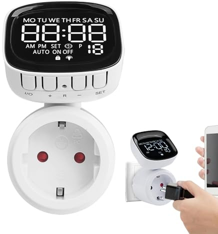 Toma De Corriente con Temporizador | Toma De Corriente Programable | Temporizador Digital para Enchufe | para Acuario, Lámpara De Interior, Cocina, El Hogar, Piscina, Jardín, Exterior, Vacaciones