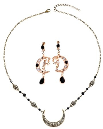 RAOPNHS Vintage Schmuck Neumond Kopfkette Set mit Ohrringen – verstellbarer Kopfschmuck im Boho Stil, mystisches Retro Design für Festival, Strand, Shooting & Damen Kostüm