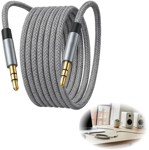 Long 3.5mm Aux Cable 5m, Braided Stereo Audio Lead Male to Male Jack to Jack Cord for Headphones Phone Tablet Laptop Car Stereo Speaker TV PC MP3 Player Home Audio Systems Durable Tangle-Free Design