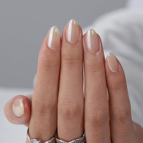 Press On Nails Almond, Nude Nagel Tips Press Ons Kurz, Nägel Zum Aufkleben Wedding Birthday Täglich, Supremely Fit Künstliche Fake Nägel in 15 Sizes, 30 Stück Mandel Glossy Nails für Frauen & Mädchen