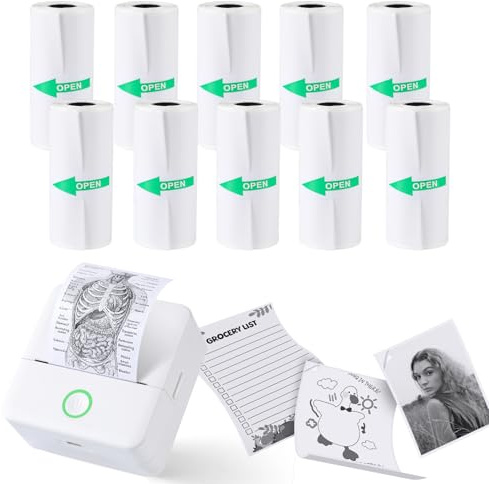 PRAOAHEI 10 Rollen Thermopapier Selbstklebend für Mini-Drucker (57x25mm) | Sofortbildkamera-Nachfüllpapier, HD Kidizoom Druckkamera-Papier für tragbare Sticker Drucker, Sofortbildkamera, BPA-frei