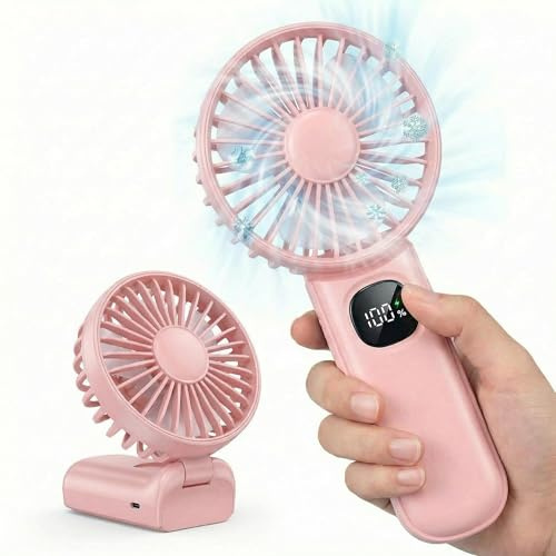 CNMTCCO Hand Fan, Mini ventilador USB recargable, tiempo de ejecución de 5 – 10 horas, velocidad de 5 vientos, plegable y silencioso, pequeño ventilador para viajes, oficina, casa y exterior (Rosa)