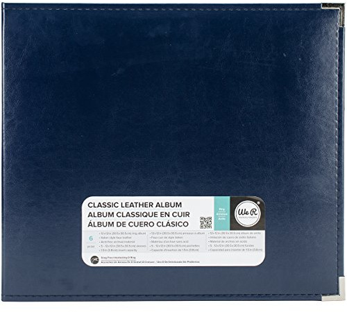 We R Memory Keepers 12x12 Photo Album - Faux Leather with 5 Page Protectors and Spine Label - Snag-Free D-Ring Scrapbooking Memory Album, Acid-Free, Navy Blue