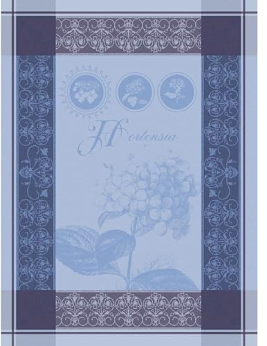 Garnier Thiebaut Hortensia Blue (Blue Hydrangea) French Kitchen Towel 22x30, Cotton, Jacquard