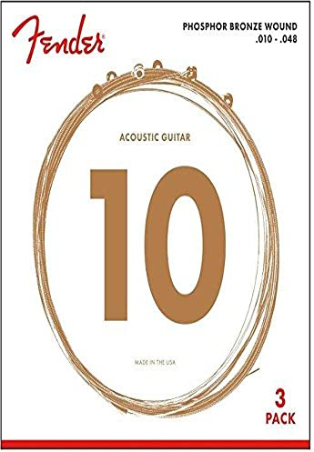 Fender Phosphor Bronze Acoustic Guitar Strings, Ball End, 60XL .010-.048 Gauges, 3-Pack
