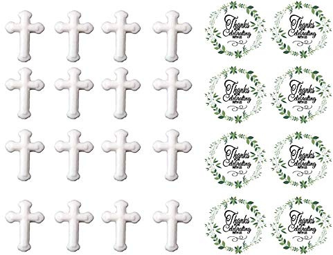 24pk White Small Cross Sugar Decoration Toppers for Cakes Cupcakes Cake Pops with Decorating Stickers