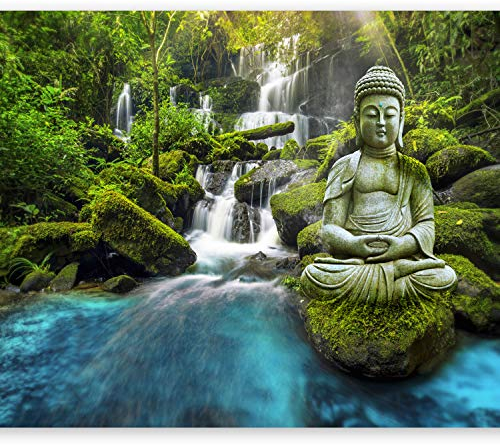 murando Fototapete selbstklebend Buddha 343x256cm Foto Tapete Tapetenfolie Möbelfolie Wandverkleidung Wandtapete Motivtapeten Bildtapete Wohnzimmer 3d Effekt Modern Natur Landschaft Wasserfall Wald