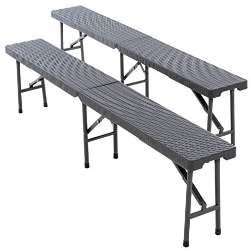 Nexos Trading 2er Set Bierbank Partybank Gartenbank klappbar 180 x 25 x 41 cm anthrazit grau bis 200 kg für 4 Personen Kunststoff wetterfest