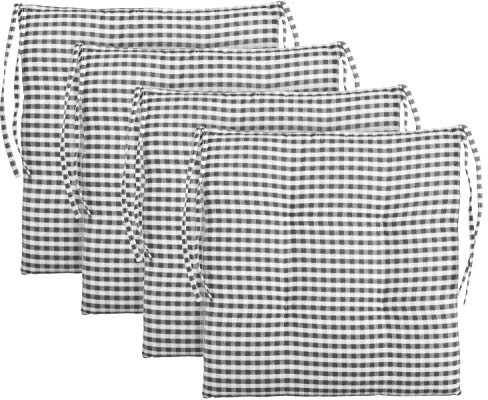 Brandsseller 4er-Set Sitzkissen 40x40x5 cm kariert Stuhlkissen mit 4-Punkt-Steppung & Kordelbändern 5 cm Dickes Sitzpolster für Küche & Esszimmer Indoor Auflage Anthrazit