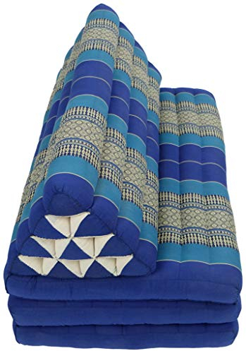 Fine Asianliving Thaikissen Dreieckskissen 3 Auflagen Kapokfüllung XXXL 80x190x7cm Meerblau Thai Kissen Meditation Matte Matratze Kapok 301-N07