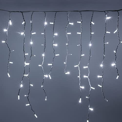 Luccika Cascata di Stalattiti Professionali, colore luci Bianco, 5 Metri con 380 Maxi LED da 8 mm, Flash Ghiaccio, Pendenti varie lunghezze fino ad 1 Metro, Prolungabile, per uso Interno/Esterno
