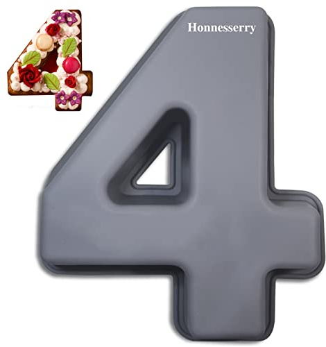Honnesserry Kuchenform Zahlen, Backform Zahl 4, Antihaftend Silikon Backform, Silikon Zahlen Hochzeit Jubiläum Geburtstagstorte