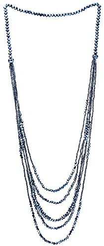 COOLSTEELANDBEYOND Dunkelblau Perlen Lange Statement Halskette Multi-Schichten Wasserfall Kette mit Kristall Perlen Charme Anhänger