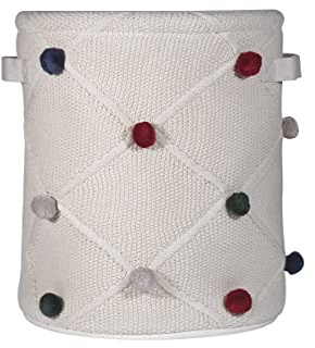 Kindsgut Aufbewahrungskorb Kinder Baumwolle mit Pompons, Creme | Spielzeugkorb 30x35 cm, weich und rund, für Kuscheltiere, Spielzeug, Decken und Wäsche, Kinderzimmer, Ordnung lernen, Unisex