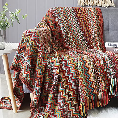 LumiSyne Manta De Punto con Flecos Pata De Gallo Bohemio Cuadros Comoda Suave Cubresofa Cubrecama Manta Cubrecama Decorativa para Sofá Cama 170x130cm