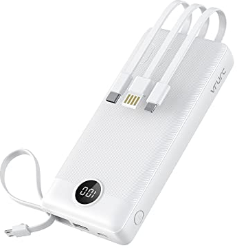 VRURC Power Bank 20000mAh, USB C PD 22.5W Caricatore Portatile Ricarica Ultra Rapida con 4 Cavi Ricarica Integrati, Powerbank Batteria LED Display con 4 Uscite & 2 Ingressi per Smartphone