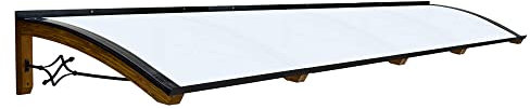 Vordach aus hölzern für den Außenbereich Farbe Honig, Opal kompakte Polycarbonatabdeckung, Modell Legno FOGLIA, Haustür-Vordächer Größe 100 x 400 cm