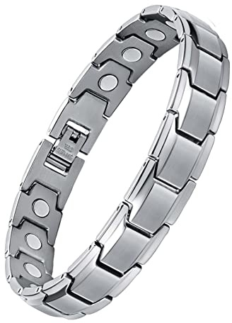 Jecanori Titanium Steel Magnetic Bracelet for Men Women,Unisex Style Ultra Strength Magnets Brazaletes(3500 Guass),Adjustable Size Wirstband with Adjustment Tool and Jewelry Gift Box (A-Silver)…
