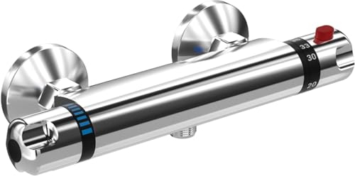 Miscelatore per doccia termostatico a fissaggio a parete anti-scottatura, attacco G 1/2, rubinetto doccia in ottone con pulsante, temperatura costante intelligente, cromato (2)