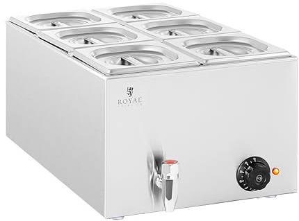 Royal Catering Bain-Marie Professionnel 15 l 600 W 6 x GN 1/6 avec Couvercles Robinet De Vidange Chauffe-Plat Électrique