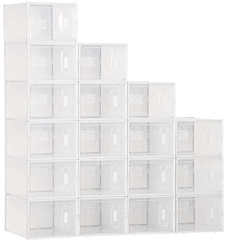 HOMCOM 18PCS Clear Shoe Box, Plastic Stackable Shoe Storage Box for UK/EU Size up to 8.5/43 with Magnetic Door for Women/Men, 25 x 35 x 19cm