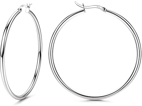 Chriscoco Boucles d'Oreilles Créoles Argent pour Femme Argent Hypoallergénique Sterling 925 Huggie Créoles Boucles d'Oreilles 13/15/20/25/30/40/50mm