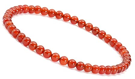 Unique Gems Pulsera de perlas Ágata roja Ø 4mm Pulsera energética para la mujer elástico 16cm a 18cm