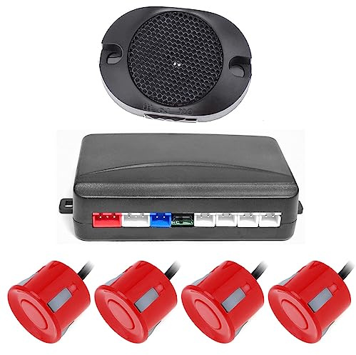 ePathChina Car Parking Sensor System, 4 Sensors Reverse Radar with Audible Alarm, Waterproof, Red